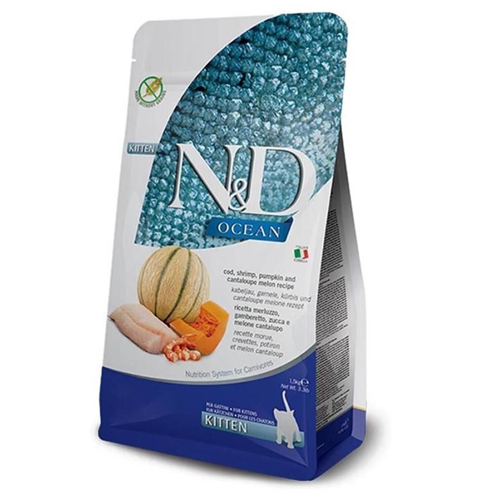 ND Ocean Kitten Balkabaklı Morina Balıklı Karidesli Kavunlu Yavru Kedi Maması 1.5kg