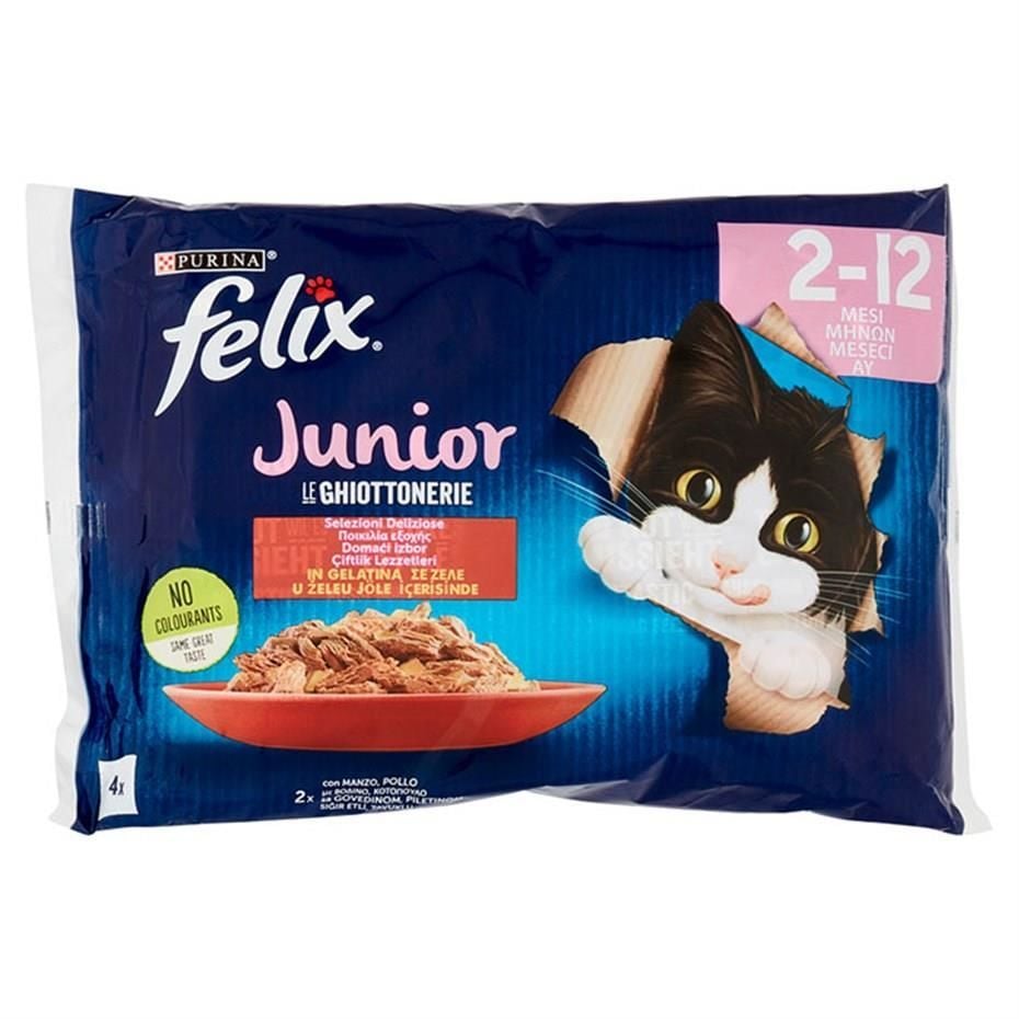 Felix Junior Sığır Etli ve Tavuklu Yavru Yaş Kedi Maması 4x85gr
