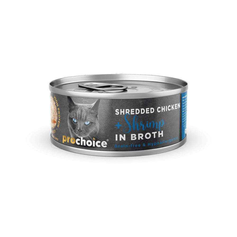 PROCHOICE DELUXE SHREDED CHICKEN & SHRIMP IN BROTH CAT 70GR