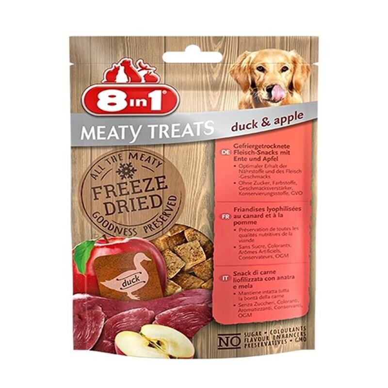 8in1 Freeze Dried Tahılsız Ördek ve Elmalı Kurutulmuş Köpek Ödülü 50gr