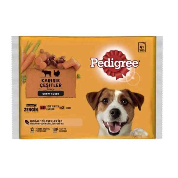Pedigree Pouch Sığır ve Kuzu Karışımı ve Hindili Yetişkin Köpek Yaş Mama 4x100gr