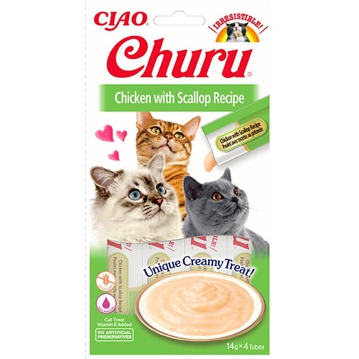 Ciao Churu Cream Tavuklu ve Deniz Taraklı Kedi Ödül Kreması 4x14gr