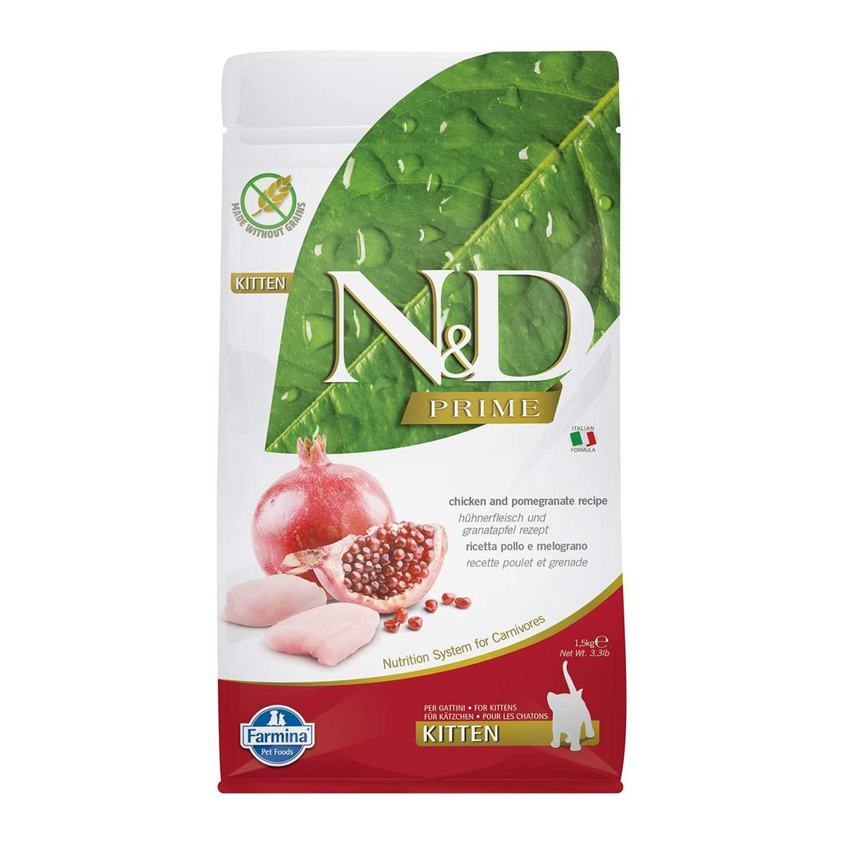 N&D Prime Kitten Tavuklu ve Narlı Tahılsız Yavru Kedi Maması 1.5kg