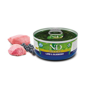 N&D Prime Tahılsız Kuzulu ve Yaban Mersinli Yetişkin Kedi Konservesi 70gr