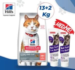Hill's 13+2 kg Somonlu Kısırlaştırılmış Yetişkin Kedi Maması-Malt Hediyeli