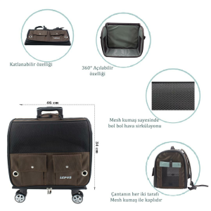 Lepus Travel Bag Kedi ve Köpek Tekerlekli Taşıma Çantası Gri 34x46x29cm