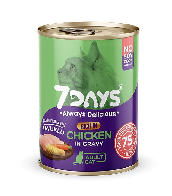 7Days Taze Tavuk Etli Soslu Tahılsız Yetişkin Kedi Konservesi 415gr