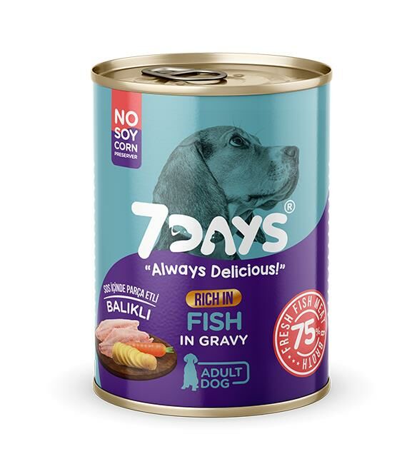 7Days Taze Balık Etli Soslu Tahılsız Yetişkin Köpek Konservesi 415gr