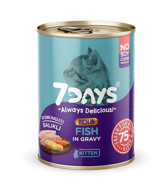 7Days Taze Balık Etli Soslu Tahılsız Yavru Kedi Konservesi 415gr