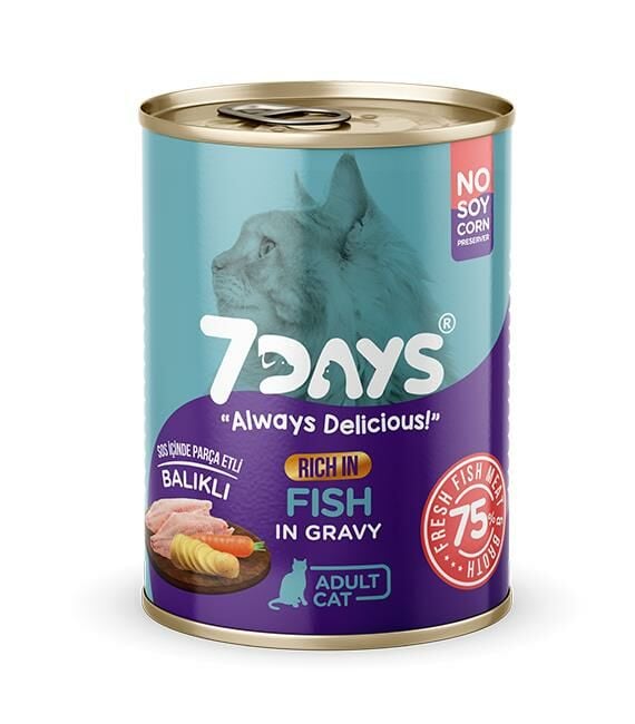 7Days Taze Balık Etli Soslu Tahılsız Yetişkin Kedi Konservesi 415gr