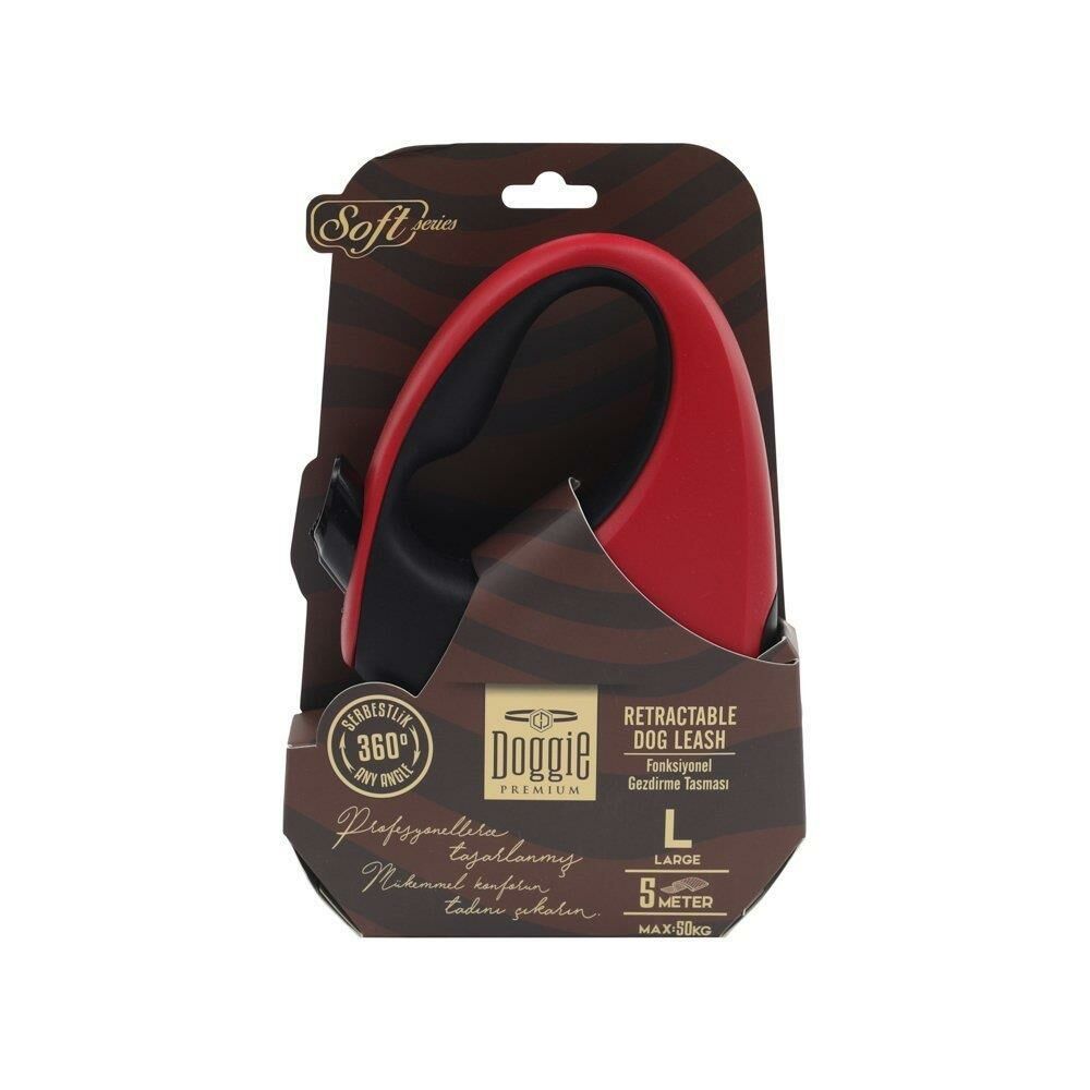 Doggie Otomatik Uzatma Tasması Soft Seri Kırmızı 50Kg/5Mt