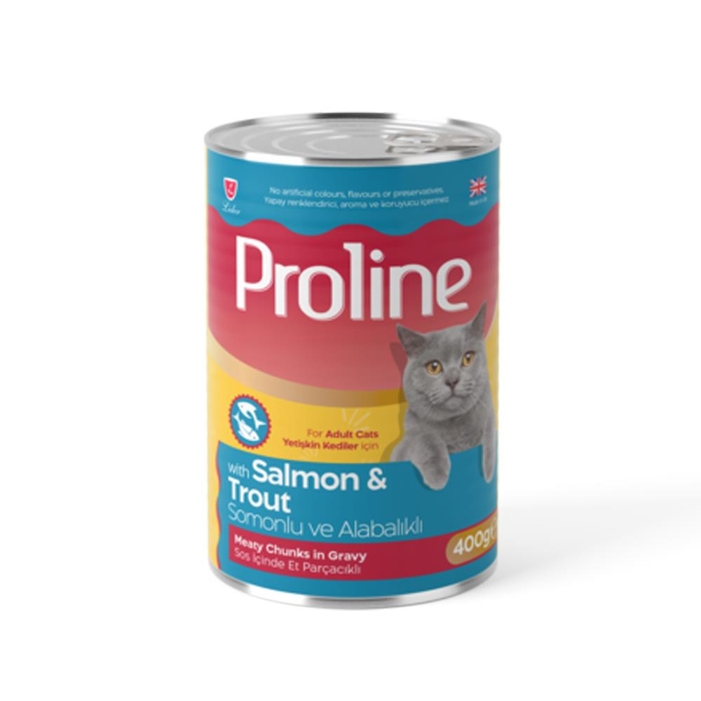 Proline Sos İçinde Et Parçacıklı Somonlu ve Alabalıklı Yetişkin Kedi Konserve Maması 400gr