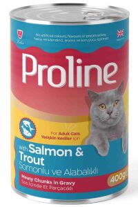 Proline Sos İçinde Et Parçacıklı Somonlu ve Alabalıklı Yetişkin Kedi Konserve Maması 400gr