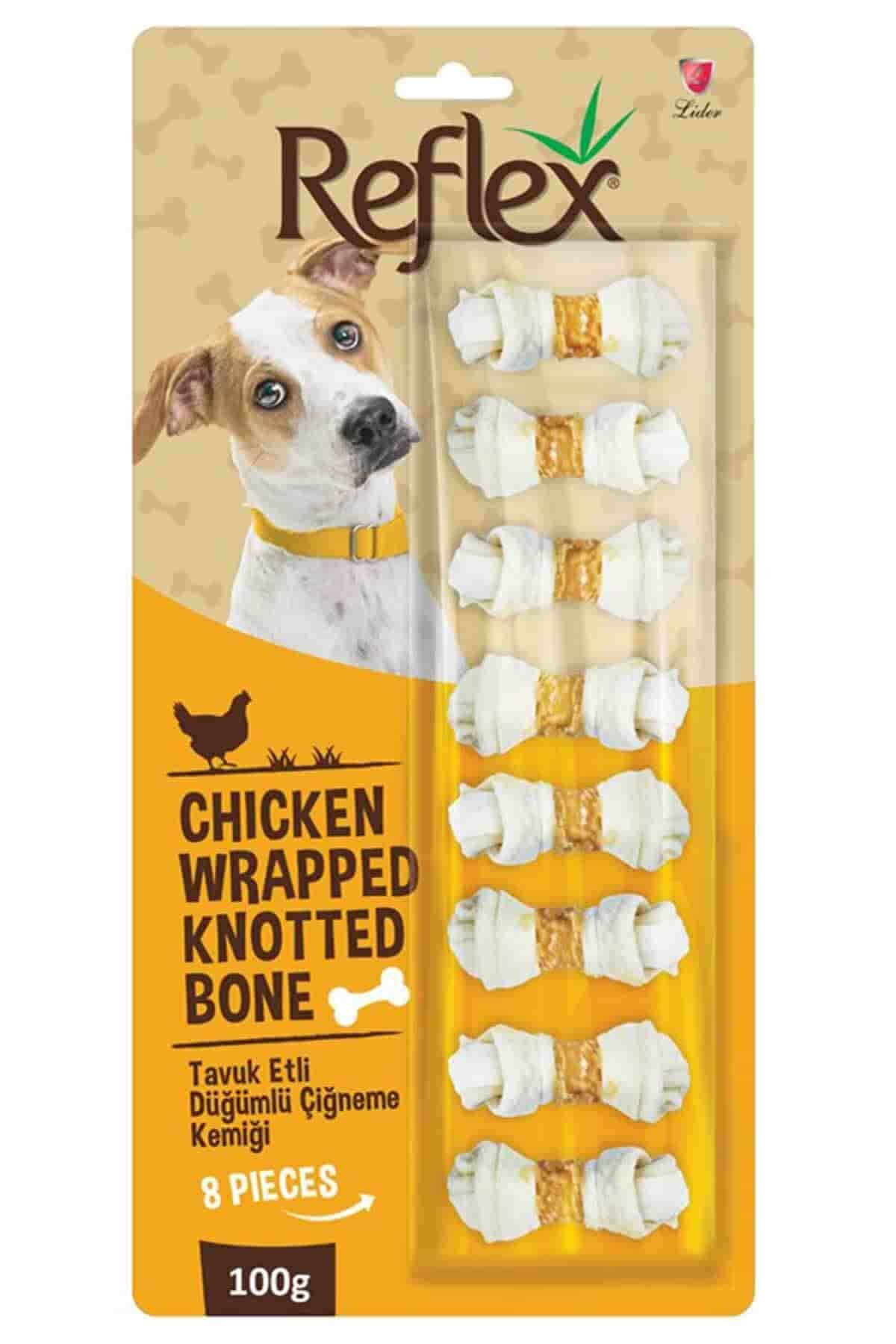 Reflex Tavuk Etli Düğümlü 8li Köpek Ödül Kemiği 100gr