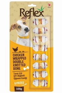 Reflex Tavuk Etli Çift Düğümlü 8li Köpek Ödül Kemiği 100gr