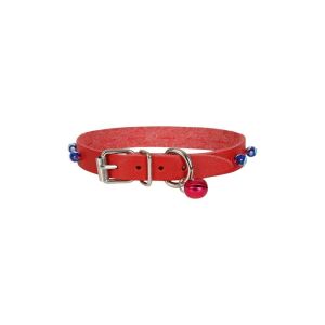 Cattie Boncuklu Deri Kedi Tasması Kırmızı 1,2X23-27Cm