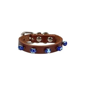 Cattie Boncuklu Deri Kedi Tasması Kahve 1X12-16Cm