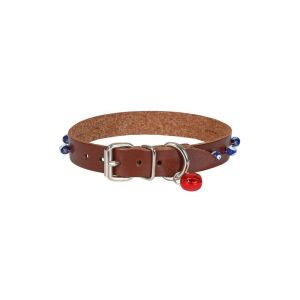Cattie Boncuklu Deri Kedi Tasması Kahve 1,5X26-30Cm