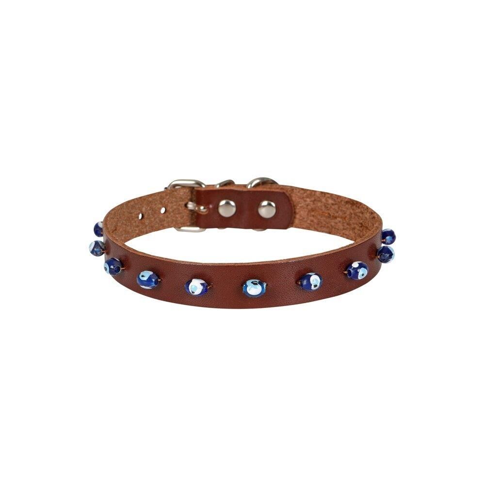 Cattie Boncuklu Deri Kedi Tasması Kahve 1,5X26-30Cm
