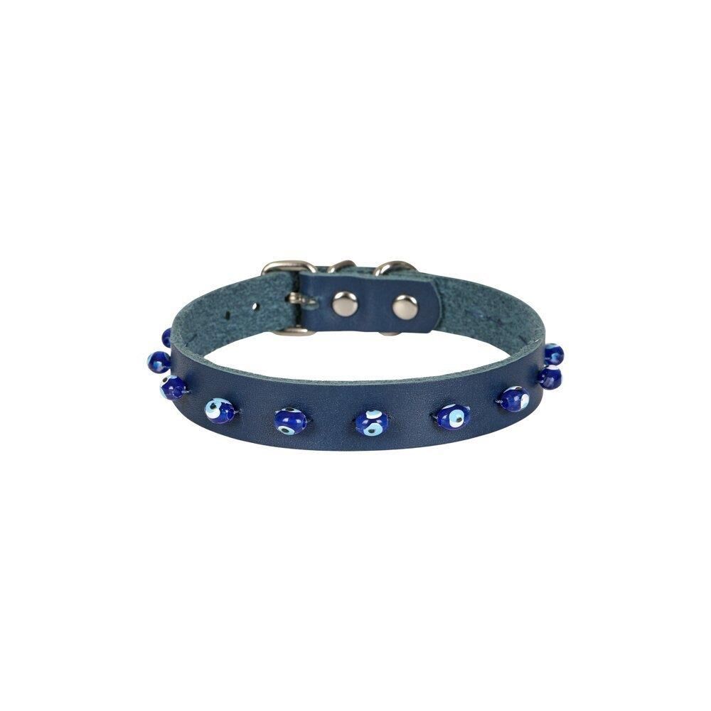 Cattie Boncuklu Deri Kedi Tasması Royalmavi 1,5X26-30Cm
