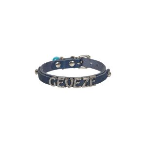 Cattie İsimlikli Deri Kedi Tasması Royalmavi 1X19-23Cm