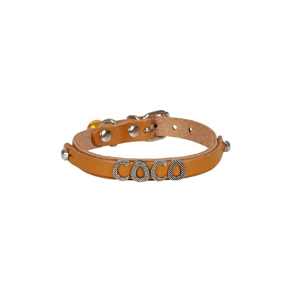 Cattie İsimlikli Deri Kedi Tasması Kamel 1X19-23Cm
