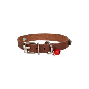 Cattie İsimlikli Deri Kedi Tasması Kahve 1,2X23-27Cm
