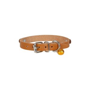 Cattie İsimlikli Deri Kedi Tasması Kamel 1,2X23-27Cm