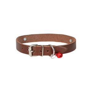Cattie İsimlikli Deri Kedi Tasması Kahve 1,5X26-30Cm