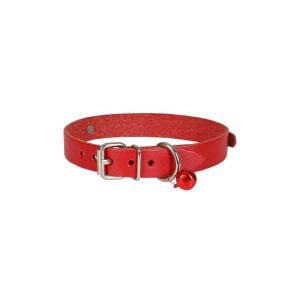 Cattie İsimlikli Deri Kedi Tasması Kırmızı 1,5X26-30Cm